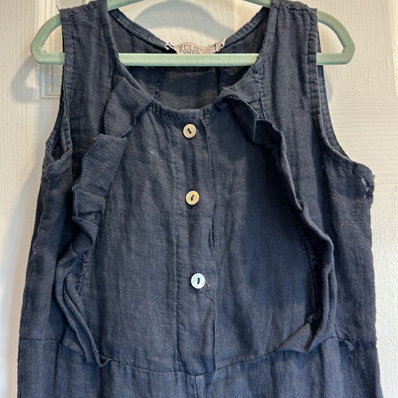 Girls Navy Blue Linen jumper size 5/6 - Picture 2 of 3